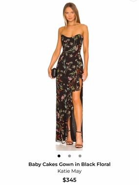Katie May Black Floral Strapless High-Slit Gown